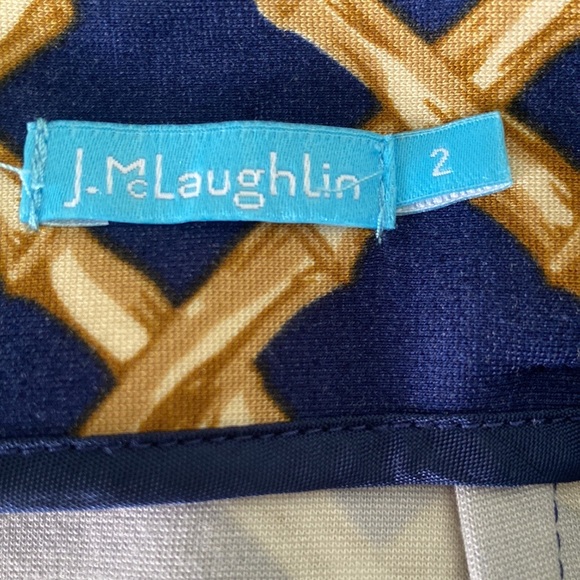 J. McLaughlin Navy Blue & Tan Bamboo Trellis Pencil Skirt - 2 - Picture 8 of 11